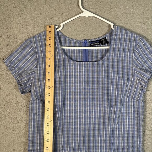 Vintage Patagonia Puckerware Dress Women’s Size 10 Blue Plaid Y2K 90 Cottage - Picture 6 of 13